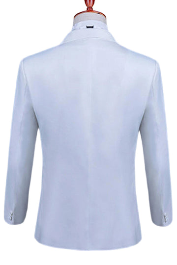 Xale Branco Lapela Slim Fit 2 Peças Terno de Baile de Formatura Masculino com Missangas